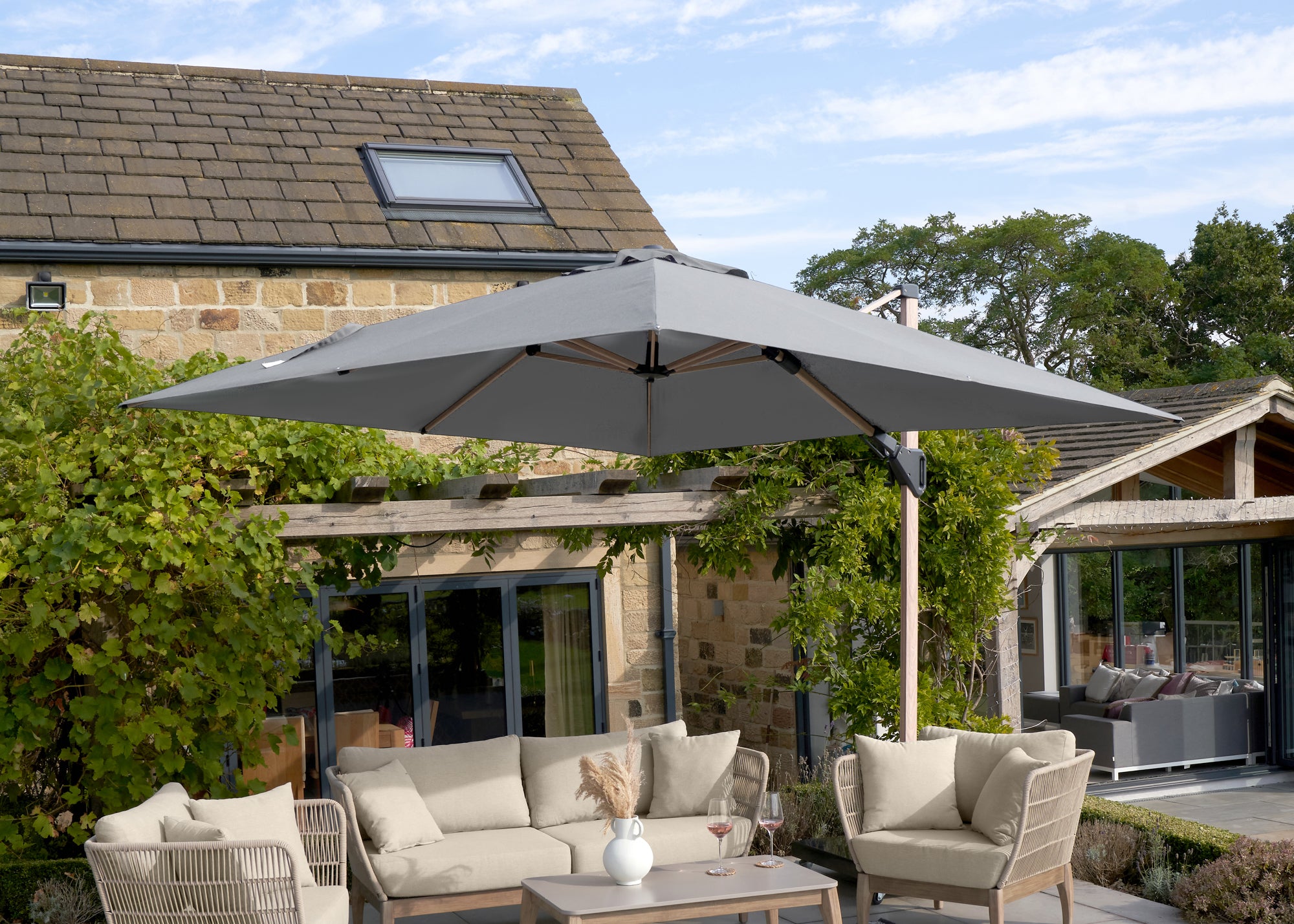cantilever patio umbrella with base sold at home shows 10 X 13FT Outdoor Patio Cantilever Umbrella with Rod Base - On Sale - Bed  Bath & Beyond