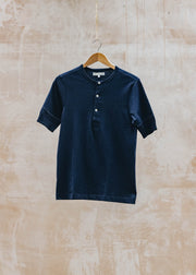 Merz B. Schwanen 207 Loopwheeled Henley T-Shirt in Blue Ink