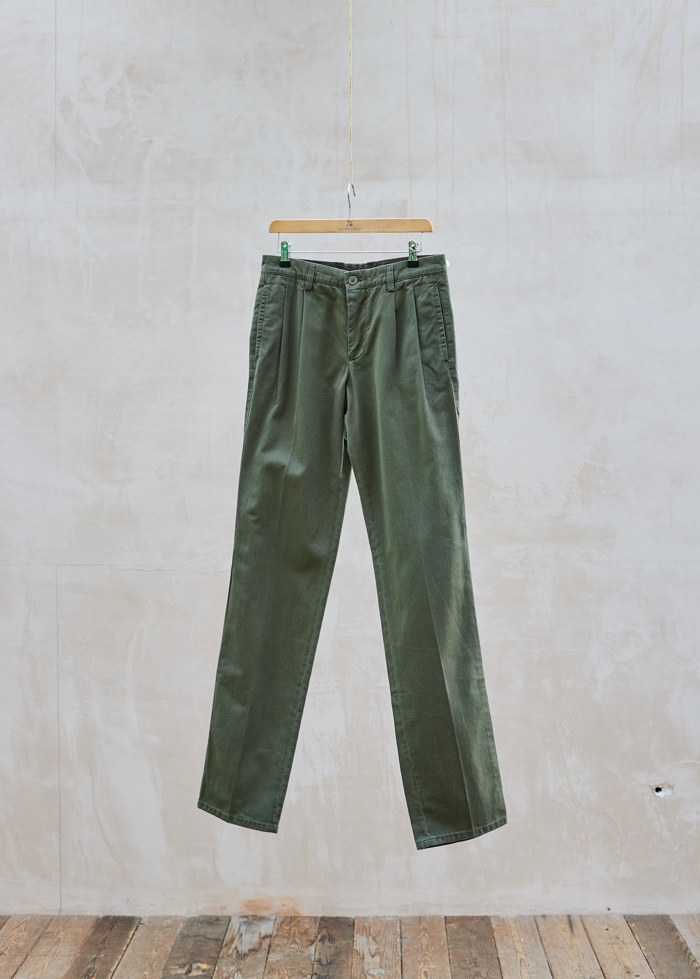 Aspesi Forest Green Pleated 100% Cotton Chinos 30