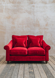 The Hastings Sofa Company Allium Sofa in Linwood Omega Crimson