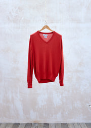 Kenny Ryder Ballantyne Red Cashmere & Silk V-Neck Jumper - M/L