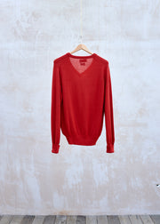 Kenny Ryder Ballantyne Red Cashmere & Silk V-Neck Jumper - M/L