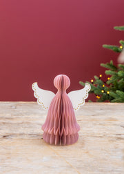 Bungalow Angel Honeycomb Decoration in Soft Rose, 15cm