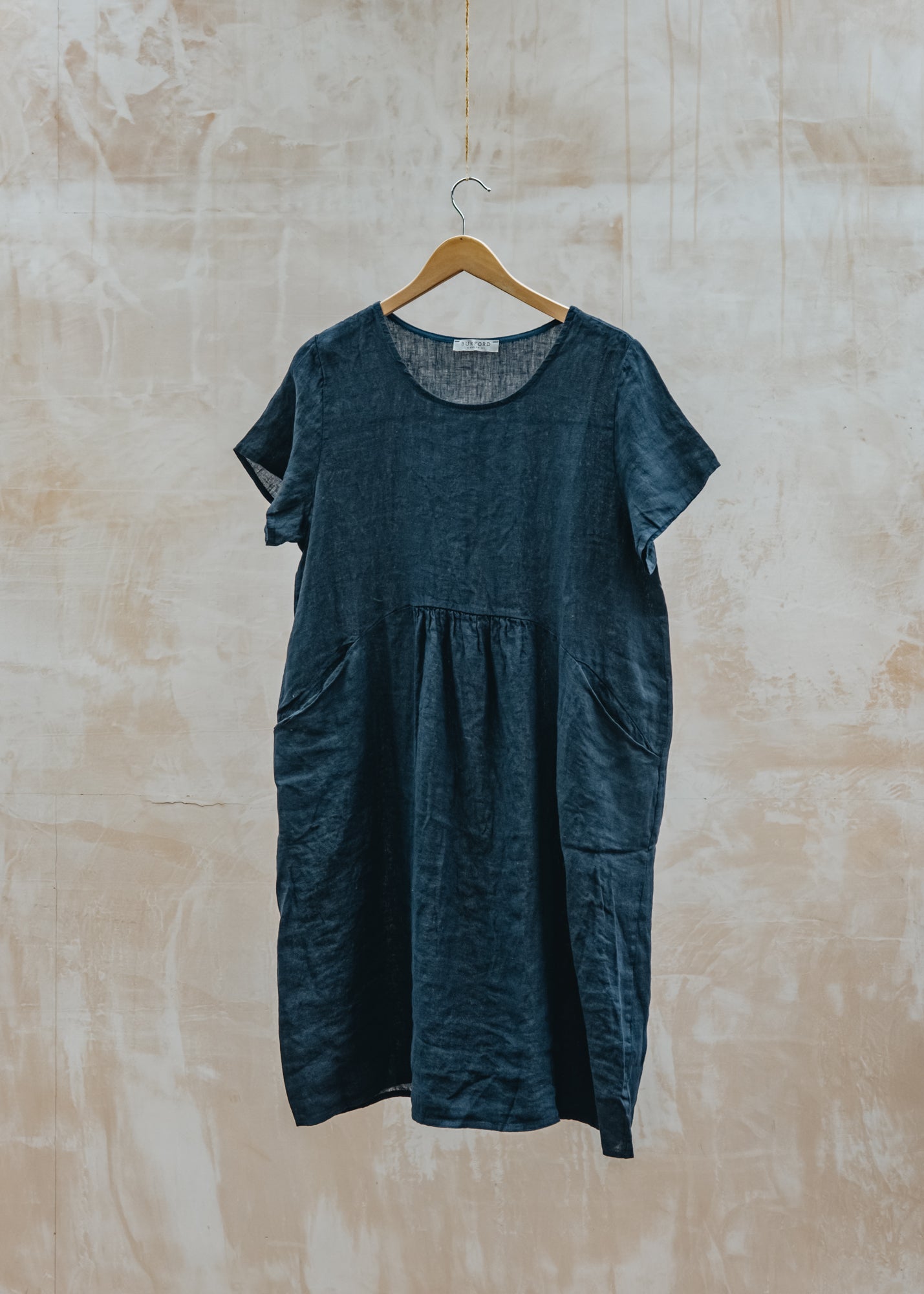 knee length dresses for ladies Italian Drawstring Side Split Linen Dress main image 0