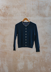 Cash-Ca Cardigan Tipped Crew in Navy and Loden