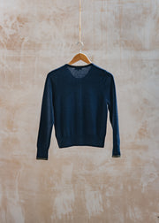 Cash-Ca Cardigan Tipped Crew in Navy and Loden