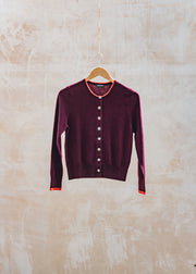 Cash-Ca Cardigan Tipped Crew in Plum and Crimson