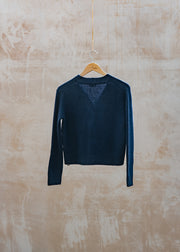 Cash-Ca Chunky Long Sleeve V-Neck Cardigan in Navy