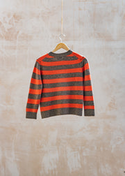 Cash-Ca Chunky Striped 3/4 Sleeve Crew Neck Top in Carob and Firebrick