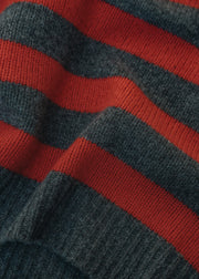 Cash-Ca Chunky Striped 3/4 Sleeve Crew Neck Top in Carob and Firebrick