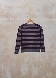 Cash-Ca Chunky Striped 3/4 Sleeve Crew Neck Top in Damson and Fig