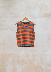 Eribé Striped V-Neck Tank Top in Carob and Firebrick
