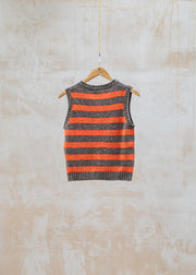 Cash-Ca Striped V-Neck Tank Top in Carob and Firebrick