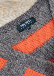 Cash-Ca Striped V-Neck Tank Top in Carob and Firebrick