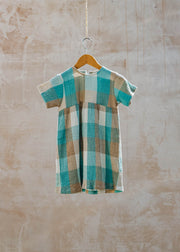 Pigeon Organics Children's Pretty Muslin Dress in Checked Turquoise and Taupe