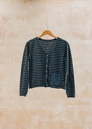 Cut Loose Cropped Pocket Cardigan in Black Stripe and Etan