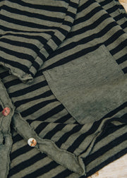 Cut Loose Cropped Pocket Cardigan in Black Stripe and Kelp