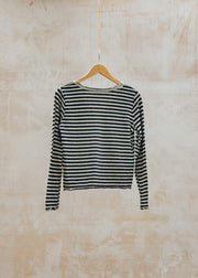 Cut Loose Cropped Pocket Cardigan in Black Stripe and Lentil