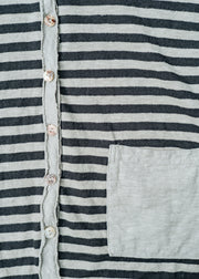 Cut Loose Cropped Pocket Cardigan in Black Stripe and Lentil