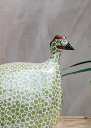 Sarl Caillard Deco Small Ceramic Guinea Fowl in Green Splashes Spotted White