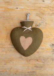 Dorothee Lehnen Heart Hot Water Bottle in Green Earth/Dusty Rose