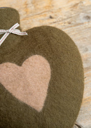 Dorothee Lehnen Heart Hot Water Bottle in Green Earth/Dusty Rose