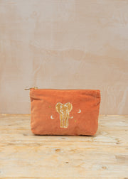 Elizabeth Scarlett Golden Elephants Velvet Mini Pouch in Rust