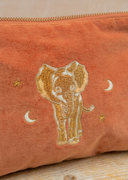 Elizabeth Scarlett Golden Elephants Velvet Mini Pouch in Rust