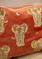 Elizabeth Scarlett Golden Elephants Velvet Pouch in Rust