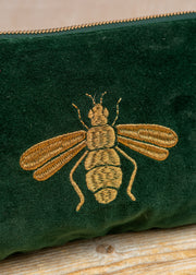 Elizabeth Scarlett Honey Bee Velvet Mini Pouch in Forest