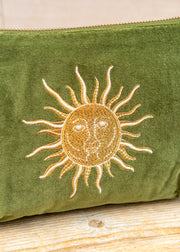 Elizabeth Scarlett Sun Goddess Velvet Mini Pouch in Fern Green