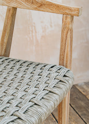 Gommaire Faye Teak Armchair in Natural Grey and Wicker with Cushion