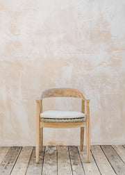 Gommaire Faye Teak Armchair in Natural Grey and Wicker with Cushion