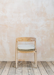 Gommaire Faye Teak Armchair in Natural Grey and Wicker with Cushion