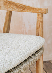 Gommaire Faye Teak Armchair in Natural Grey and Wicker with Cushion