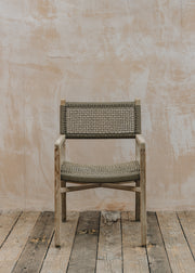 Gommaire Fiona Teak Armchair in Natural Grey and Antique Weed Wicker