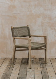 Gommaire Fiona Teak Armchair in Natural Grey and Antique Weed Wicker