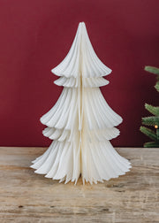 Bungalow Paper Fir Tree Decoration in Cream, 30cm