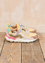 Sanders Women's Yamano 3 Suede and Nylon Sneakers in Brown, Grey and Mustard