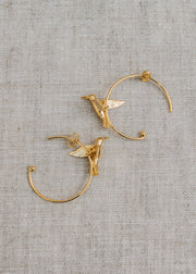 Alex Monroe Gold Plate Hummingbird Hoop Earrings