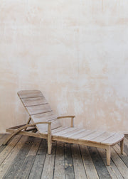 Gommaire Faye Teak Sunbed in Natural Grey with Bouclé Cushion