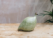 Sarl Caillard Deco Small Ceramic Guinea Fowl in Green Splashes Spotted White