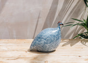 Small Ceramic Guinea Fowl in Electric Blue Spotted White
