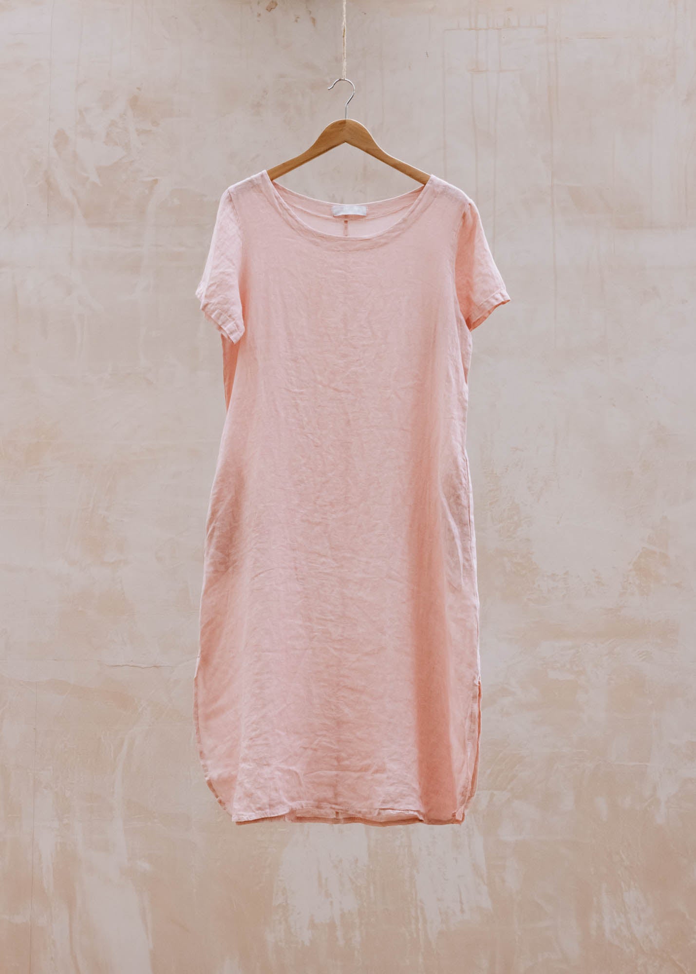 Janey Linen Straight Midaxi Dress in Rose Pink
