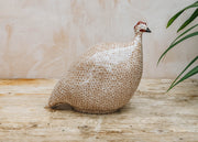 Large Ceramic Guinea Fowl in Brown Spotted White