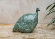 Large Ceramic Guinea Fowl in Green Spotted Cobalt