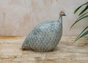 Large Ceramic Guinea Fowl in Matte White Spotted Green Duck