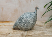 Sarl Caillard Deco Large Ceramic Guinea Fowl in Matte White Spotted Green Duck