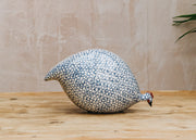 Pecking Ceramic Guinea Fowl in White Spotted Cobalt