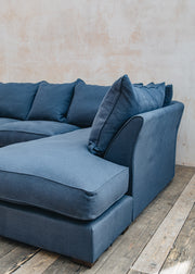 The Hastings Sofa Company Laurel Chaise Modular Two-Piece Sofa in Indigo Slubby Linen